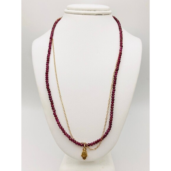 14k gold filled natural faceted garnet double layered charmNecklace